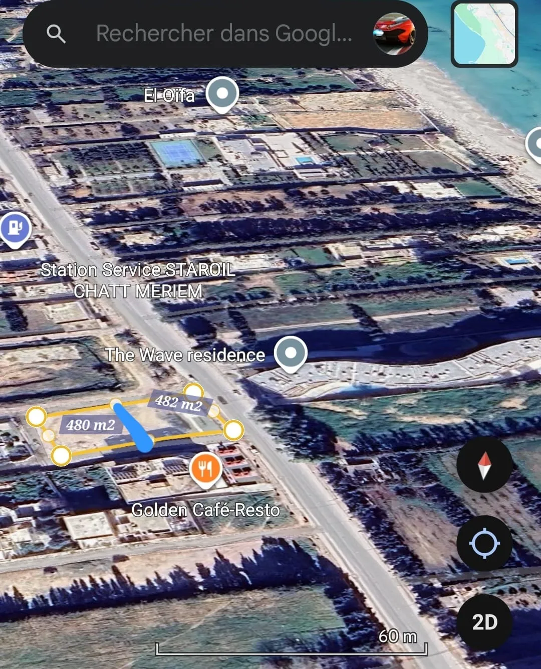 Manifique Terrain 482 m2 à Chatt-Mariem route touristique