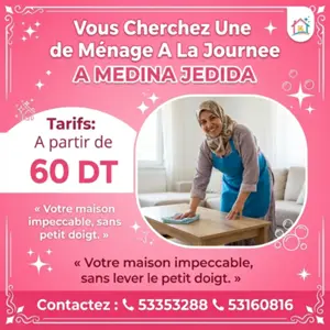 femme de menage par jour a ben arous medina jedida