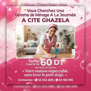femme de menage par jour a cite ghazela