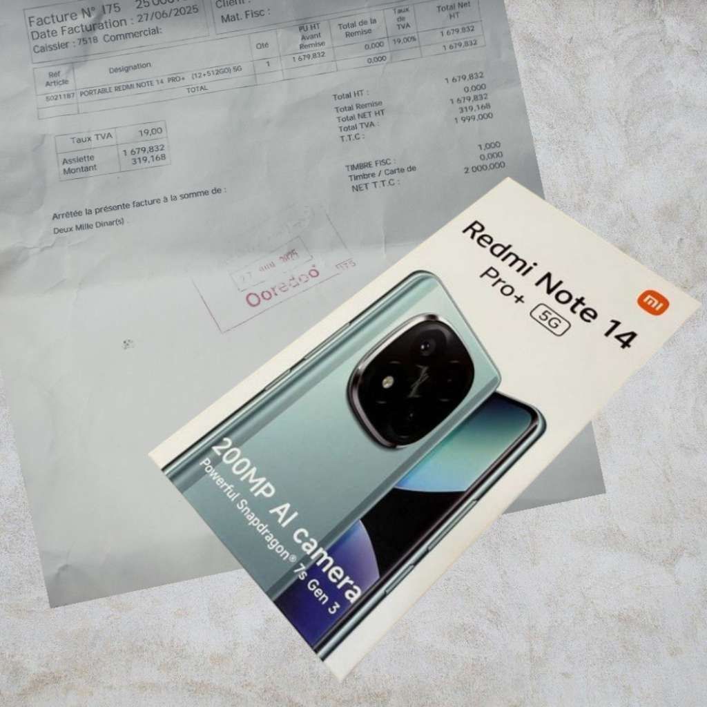 Redmi Note 14 pro plus 5G 12/512 officiel Cacheté paquet fermé. Garantie Tunisie 12 mois ooredoo. 