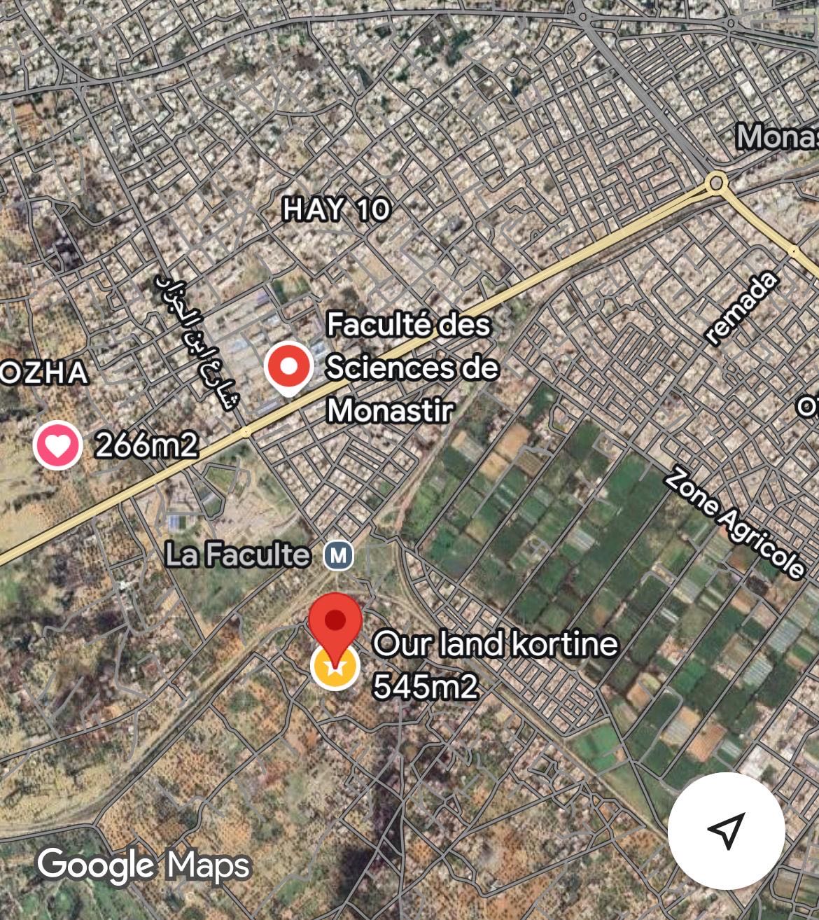 ارض للبيع في القرطين المنستير وراء مشتشفى الولادة 