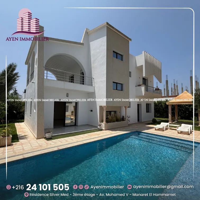  A vendre une villa s+4 à Hammamet 📱 +𝟐𝟏𝟔 𝟐𝟒 𝟏𝟎𝟏 𝟓𝟎𝟓 