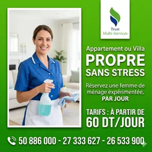 FEMME DE MENAGE PAR JOUR A MOKNINE
