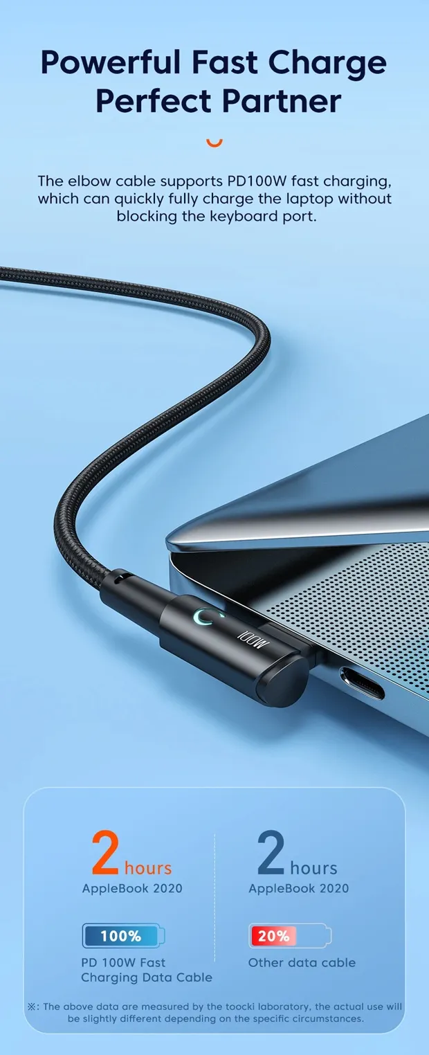 Câble charge Type C 100W 2Metres 90°