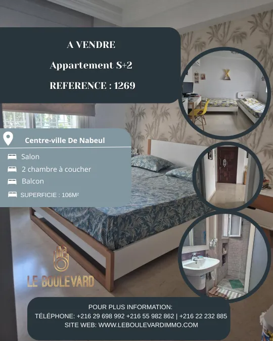 A Vendre Appartement S+2 à Centre-ville De Nabeul 