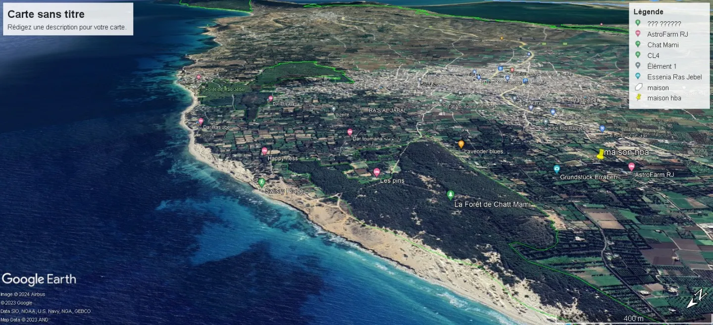 terrain 310 m2 +maison 60 m2 route plage rasjbal