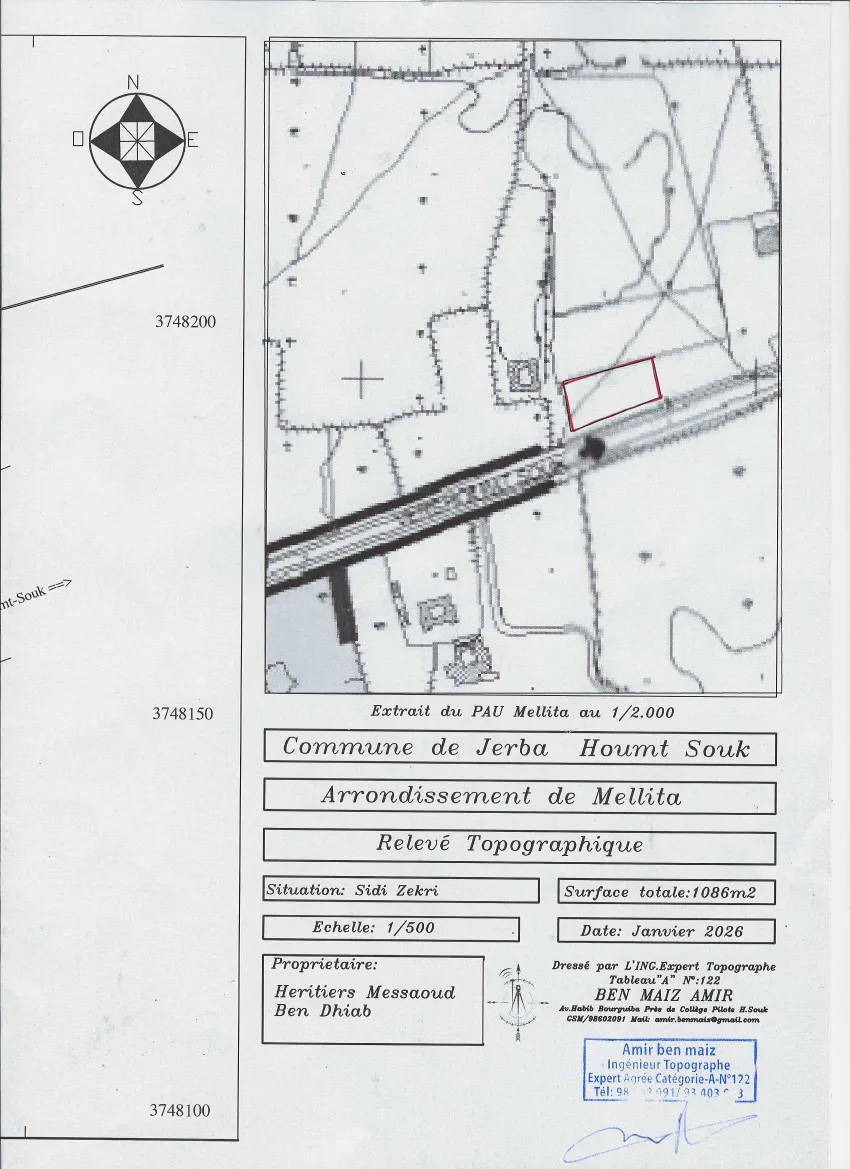 Terrain 1ère position sur la route principale Houmt Souk Aéroport Djerba