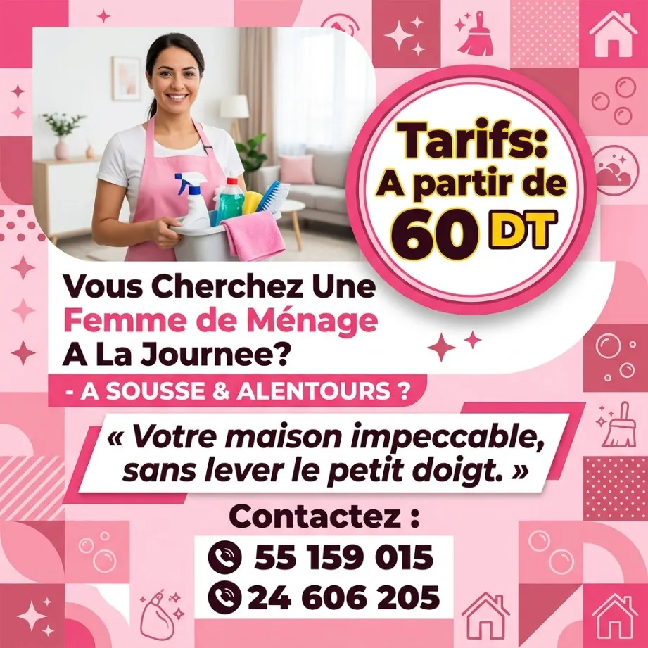 FEMME DE MENAGE A LA JOURNEE A HAMMAM SOUSSE