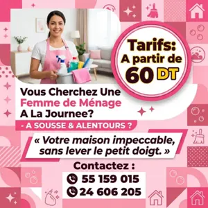 FEMME DE MENAGE A LA JOURNEE A HAMMAM SOUSSE