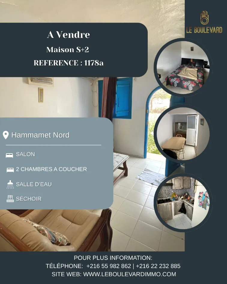 a vendre maison S+2 à rond point sultan , Hammamet Nord 