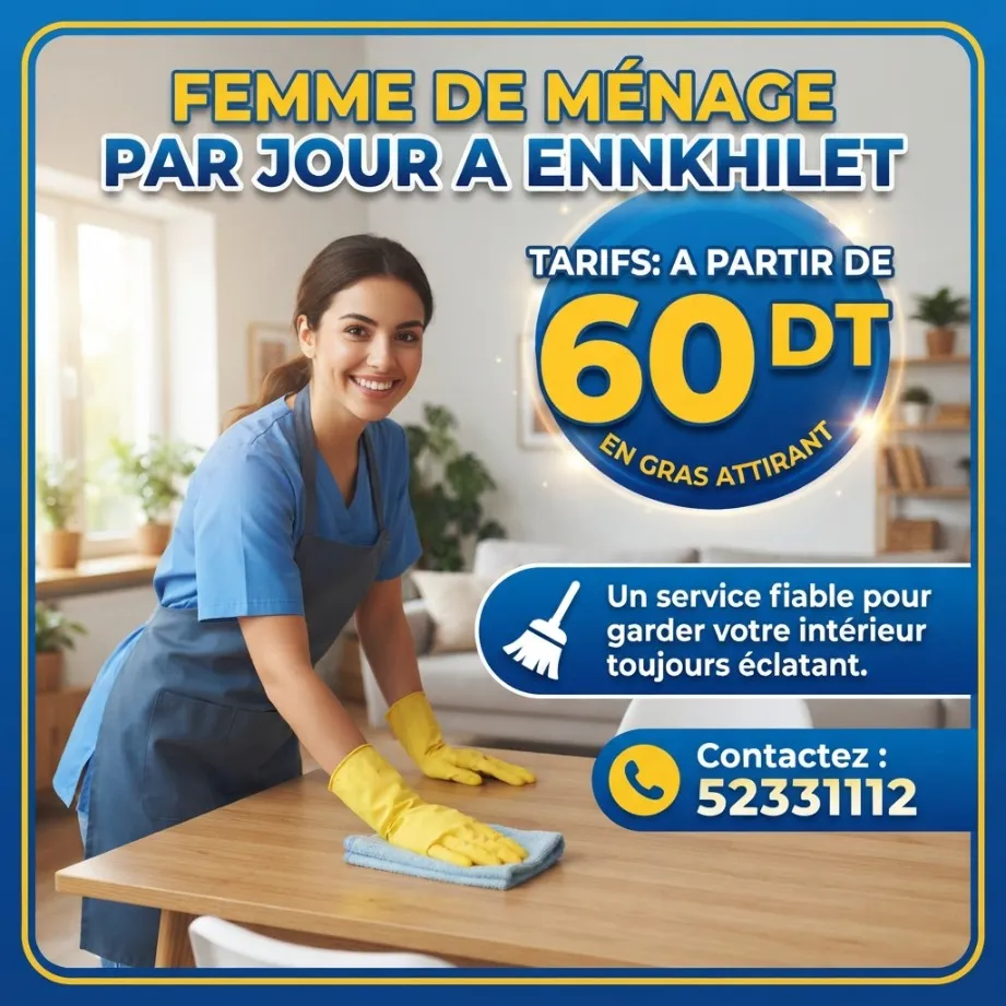 FEMME DE MENAGE PAR JOUR A ENNKHILET
