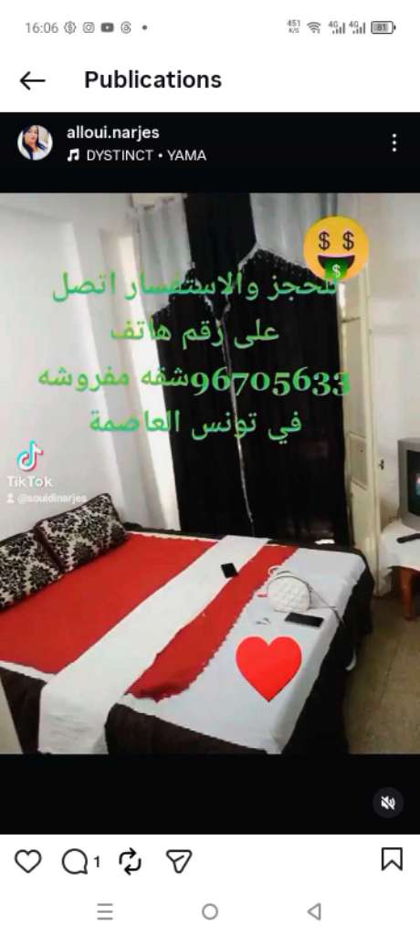 شقق مفروشة اخر طراز في تونس العاصمة برشلونة أو خلف برمليوم أو العوينة 