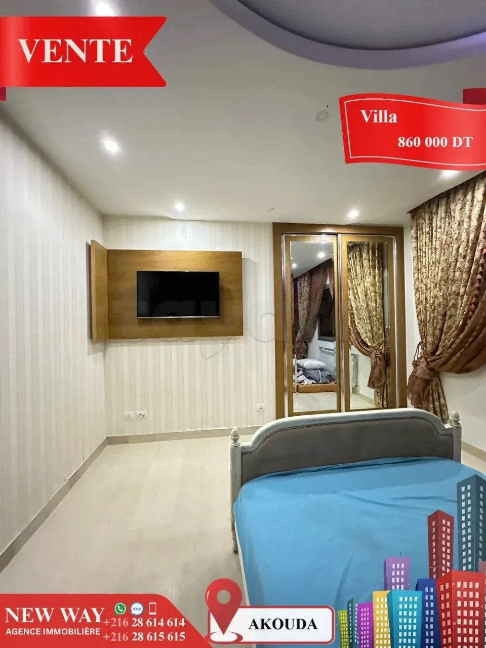 Villa de Plain Pied à Akouda dans un Quartier Résidentiel