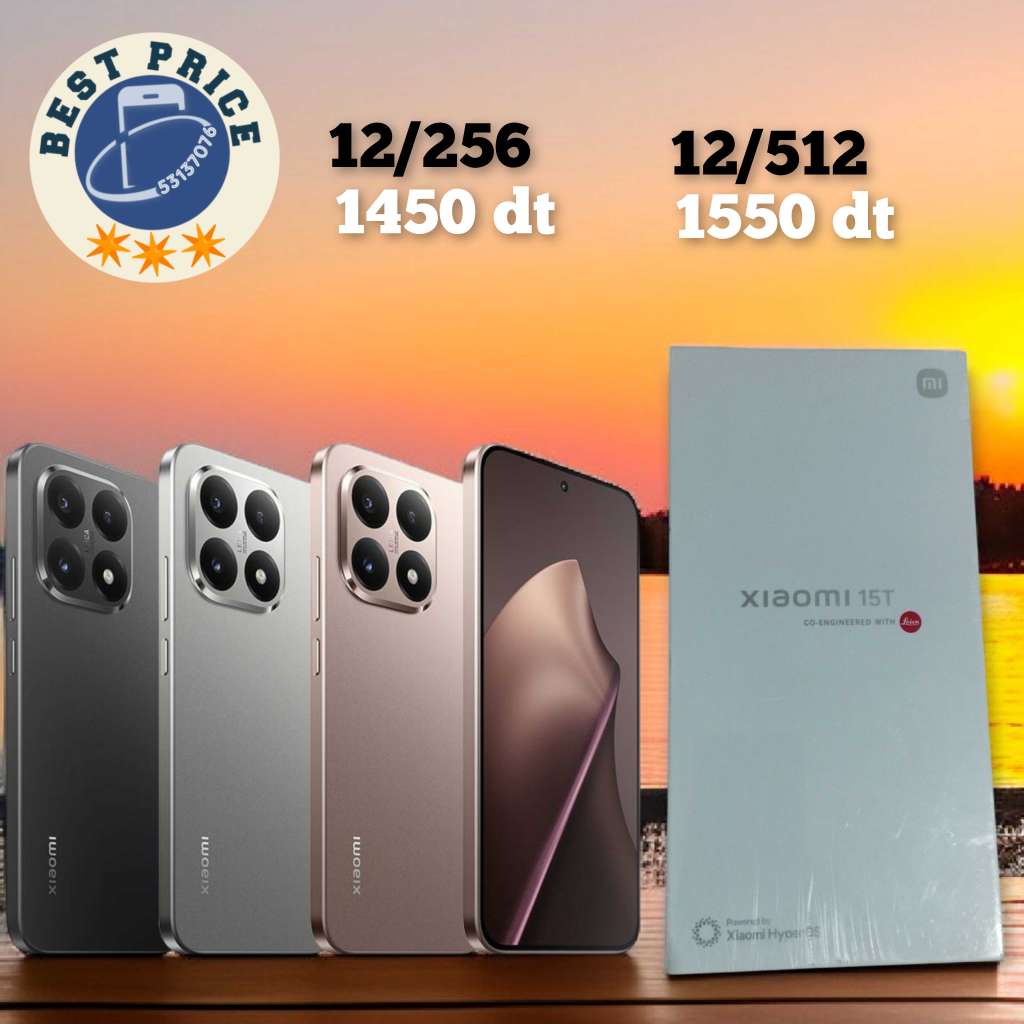 xiaomi 15T 5G Cacheté Neuf paquet fermé # validé ✔️ ➖12/256 = 1450 dt
➖ 12/512 = 1550 dt