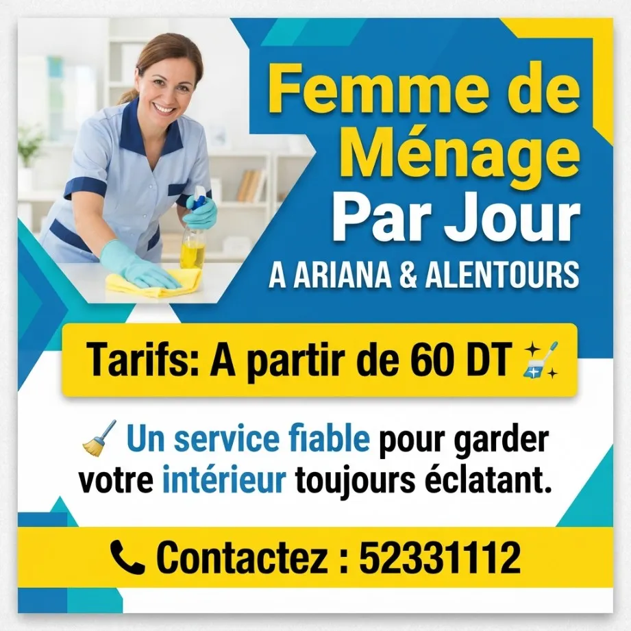 Femmes de ménage disponibles par jour dès 60 DT !