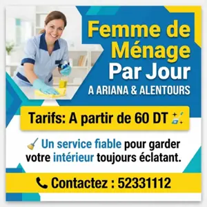 Femmes de ménage disponibles par jour dès 60 DT !
