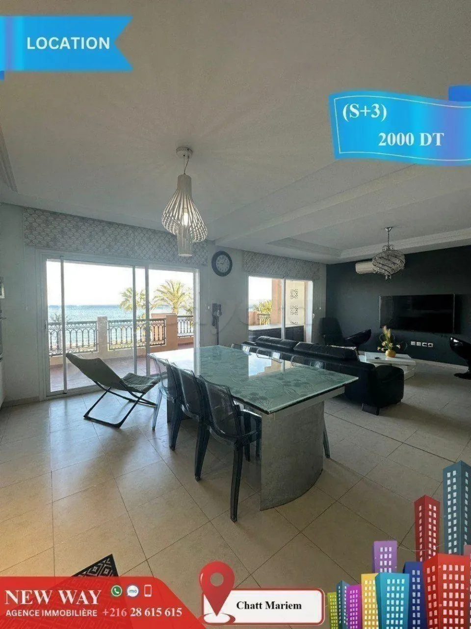 (S+3) Meublé front de mer à Chatt Mariem