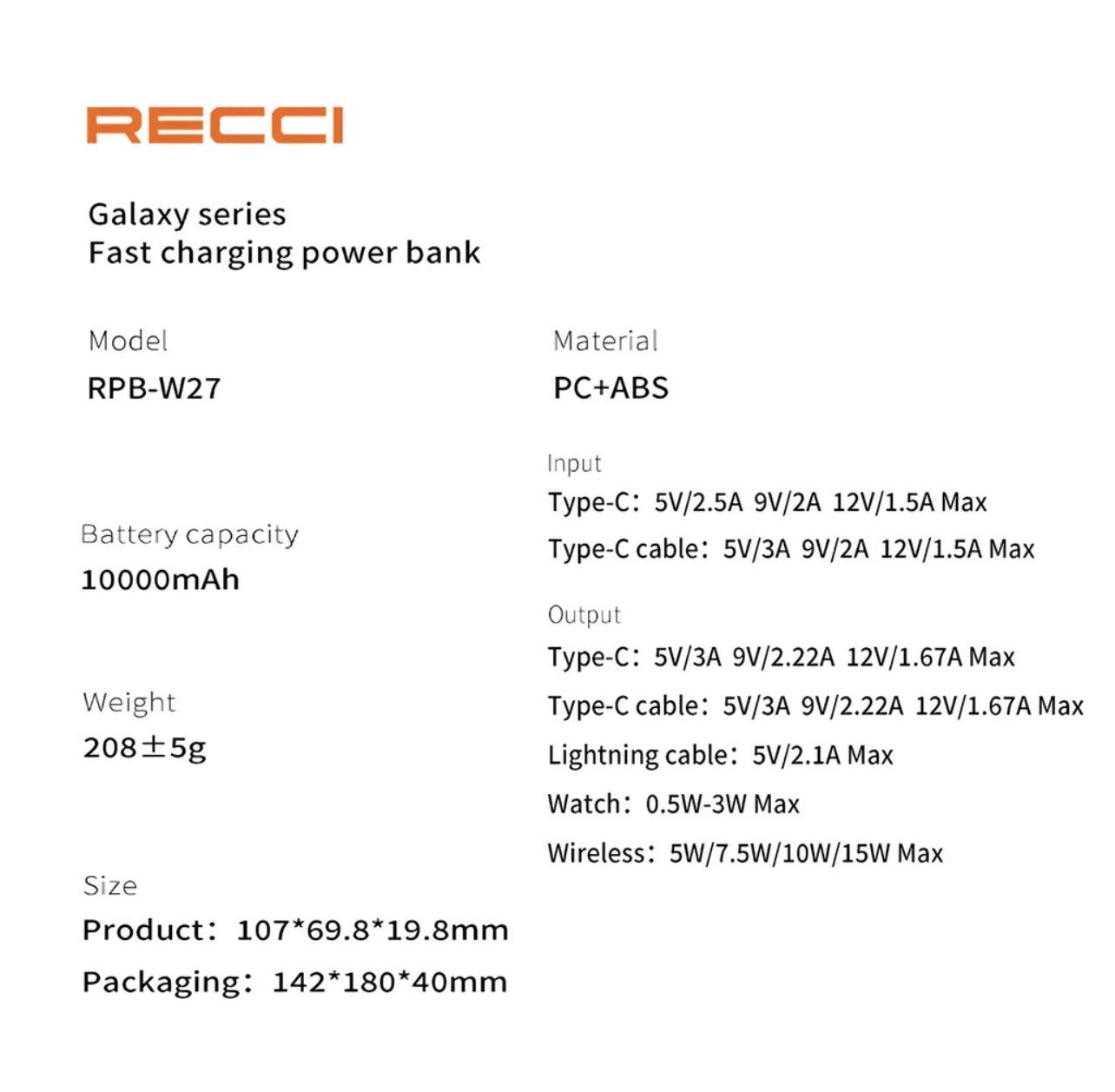 RECCI Power Bank MagSafe 10000Mah Avec Cables et Support en Tunis