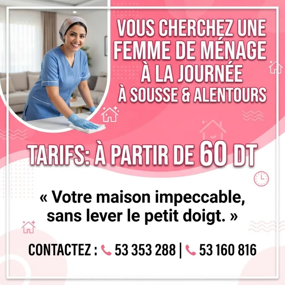 femme de menage par jour a sousse hergla