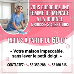 femme de menage par jour a sousse hergla
