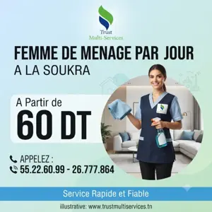FEMME DE MENAGE PAR JOUR A ARIANA VILLE 