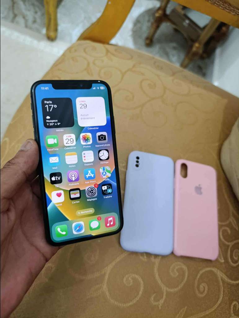 iphone x a létat dorigine 
stockage 64g 
faceid activé
trutone activé
batrie 75%
version ios 16.7.12

