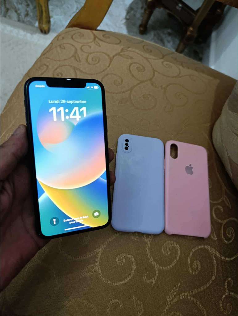 iphone x a létat dorigine 
stockage 64g 
faceid activé
trutone activé
batrie 75%
version ios 16.7.12

