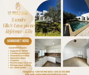 A vendre villa S+4 avec piscine à Hammamet Nord