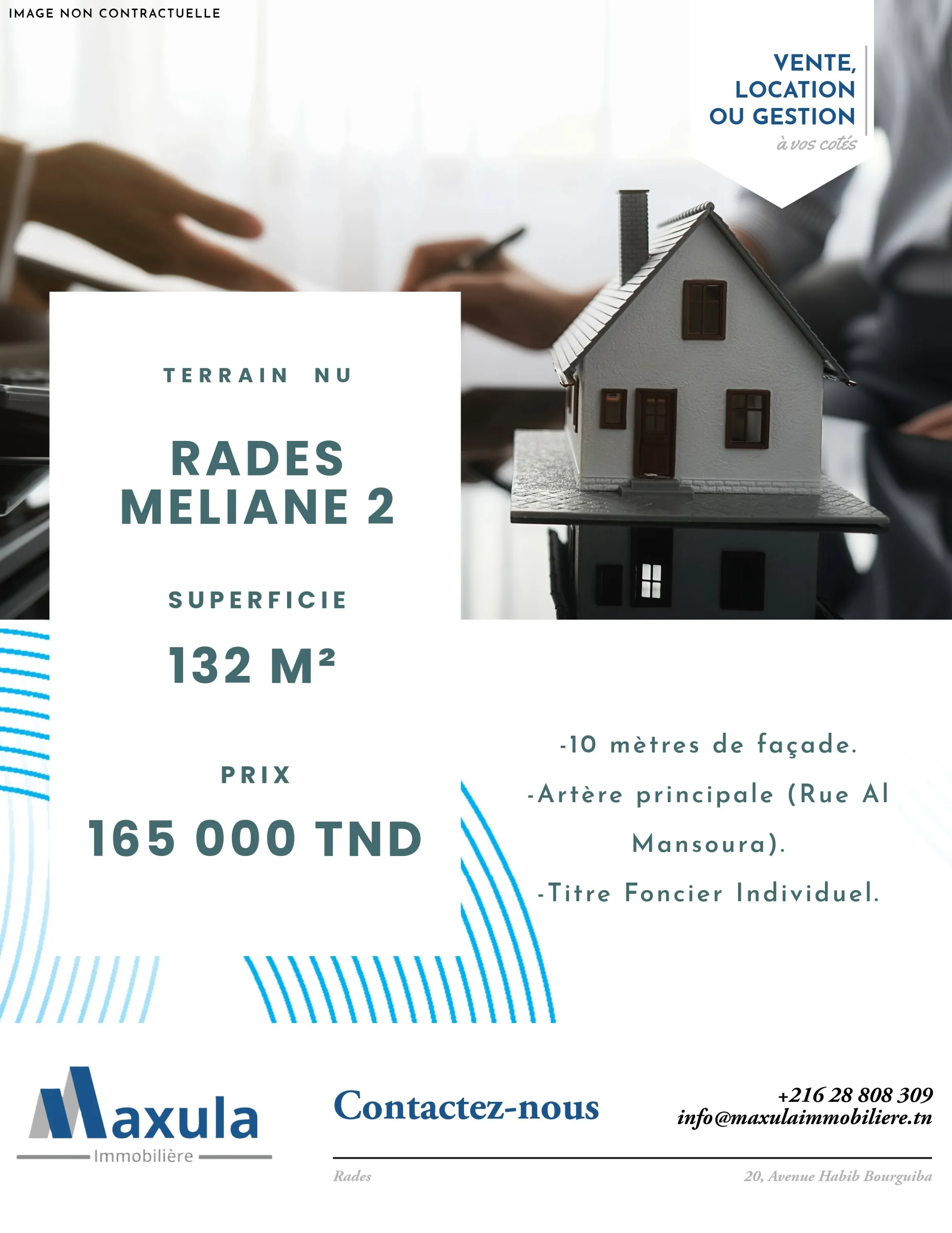 À VENDRE TERRAIN NU DE 132M² À RADES MELIANE 2