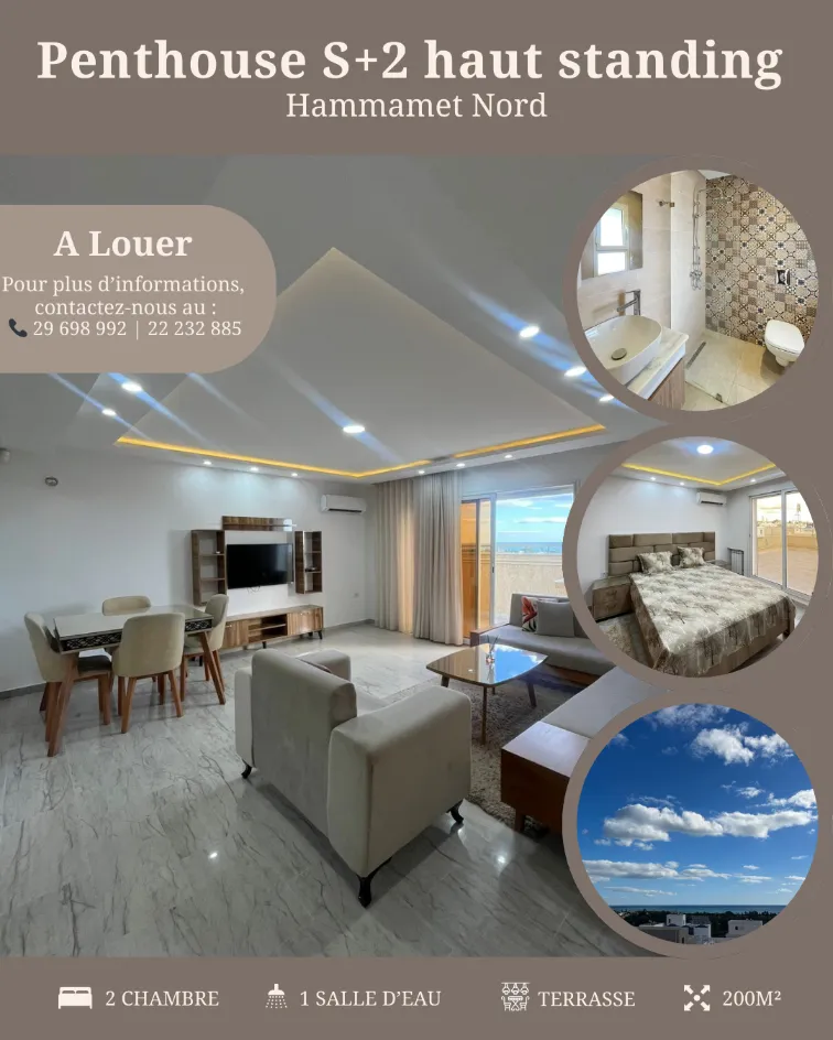 A Louer Penthouse Haut Standing Vue Sur Mer à Hammamet Nord 