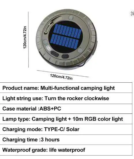 Guirlande lumineuse solaire de 10 mètres pour camping extérieur