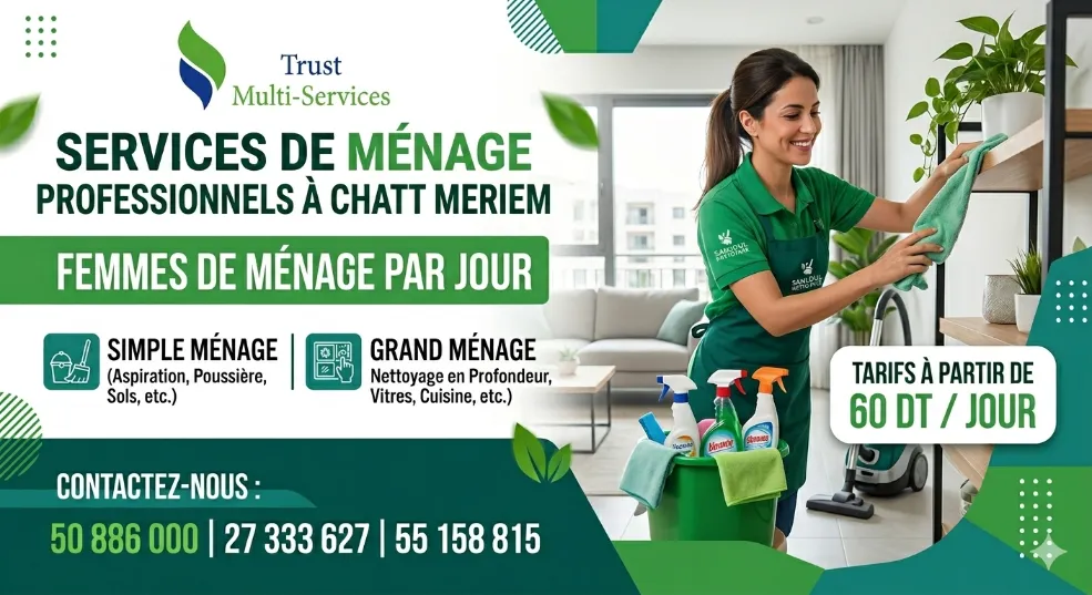 FEMME DE MENAGE PAR JOUR A KALAA SGHIRA