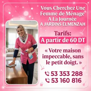 femme de menage par jour a jardins el menzah