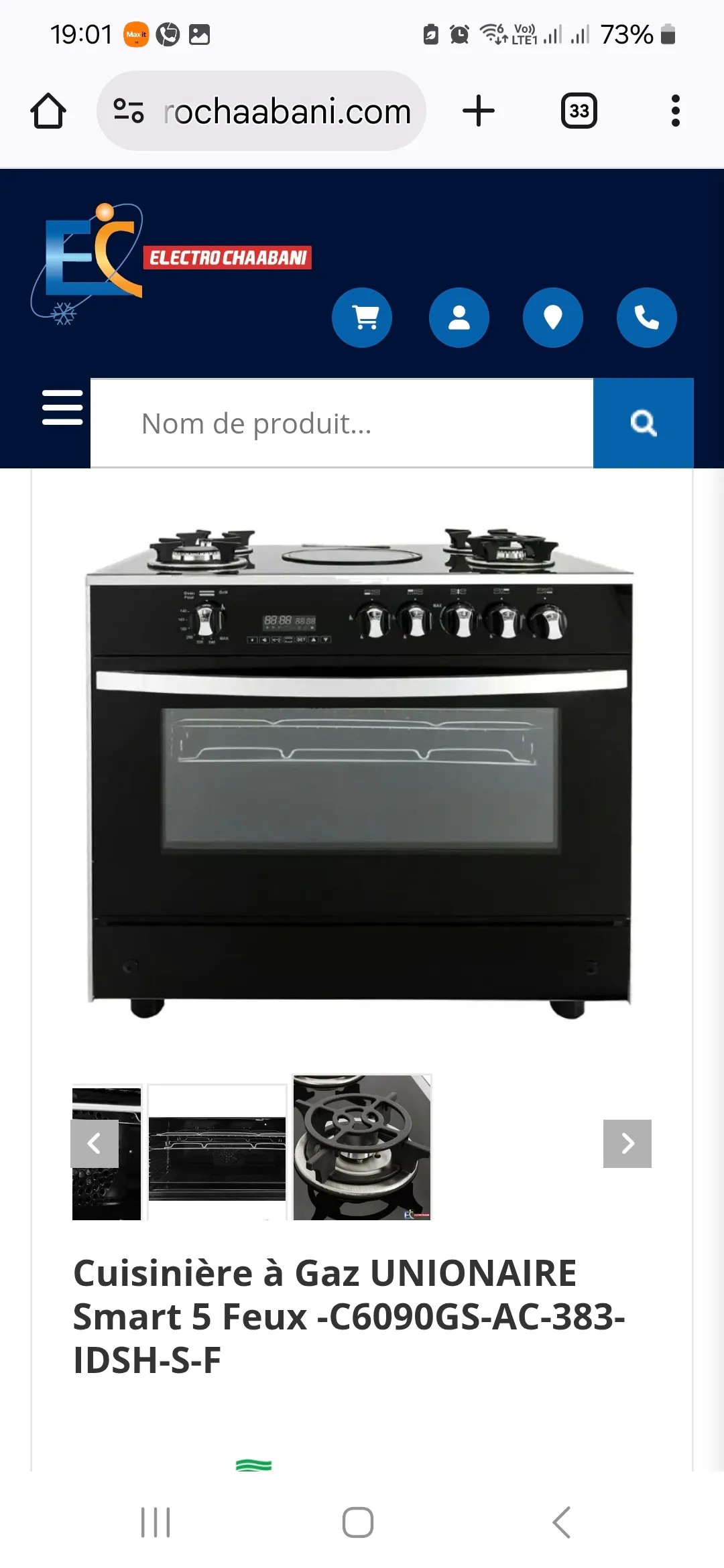 Cuisinière hotte 90cm