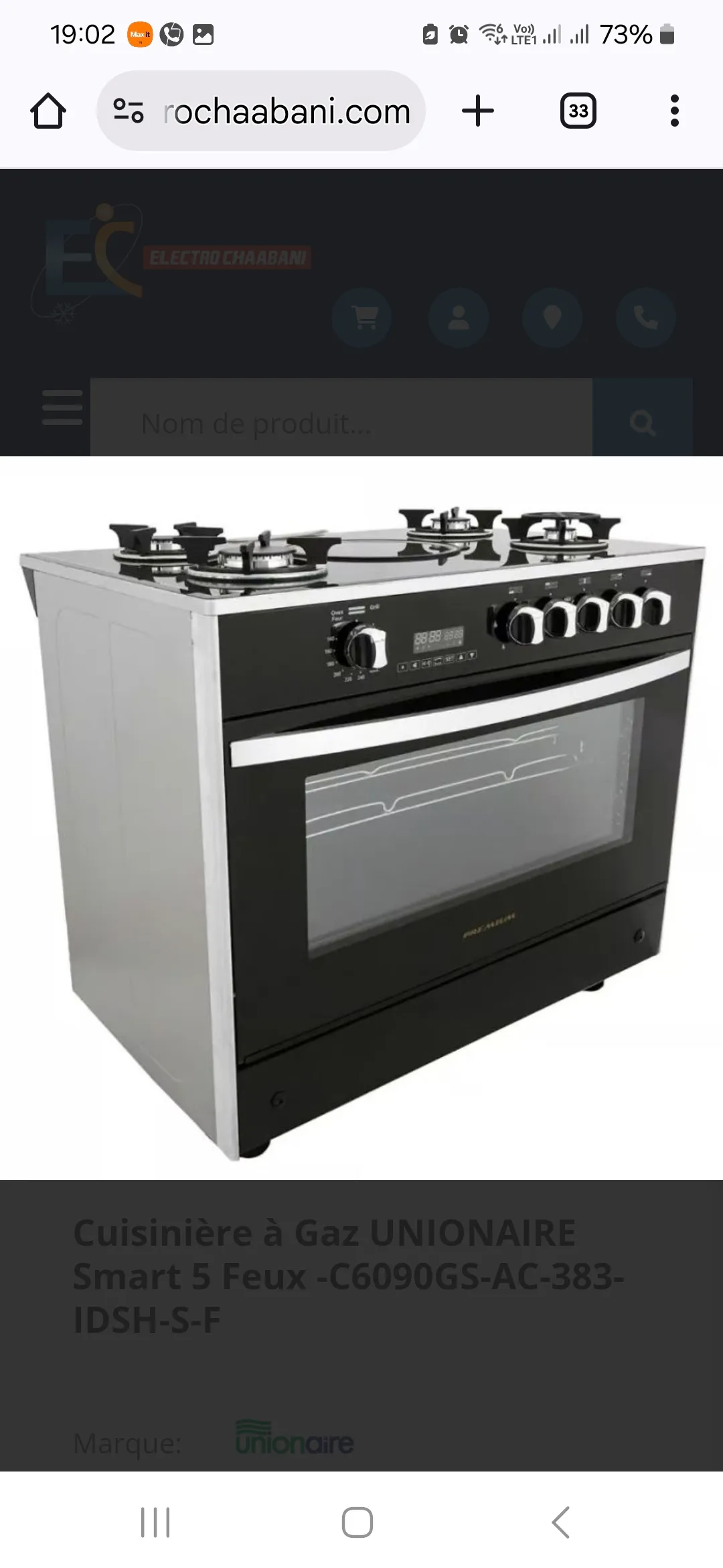 Cuisinière hotte 90cm