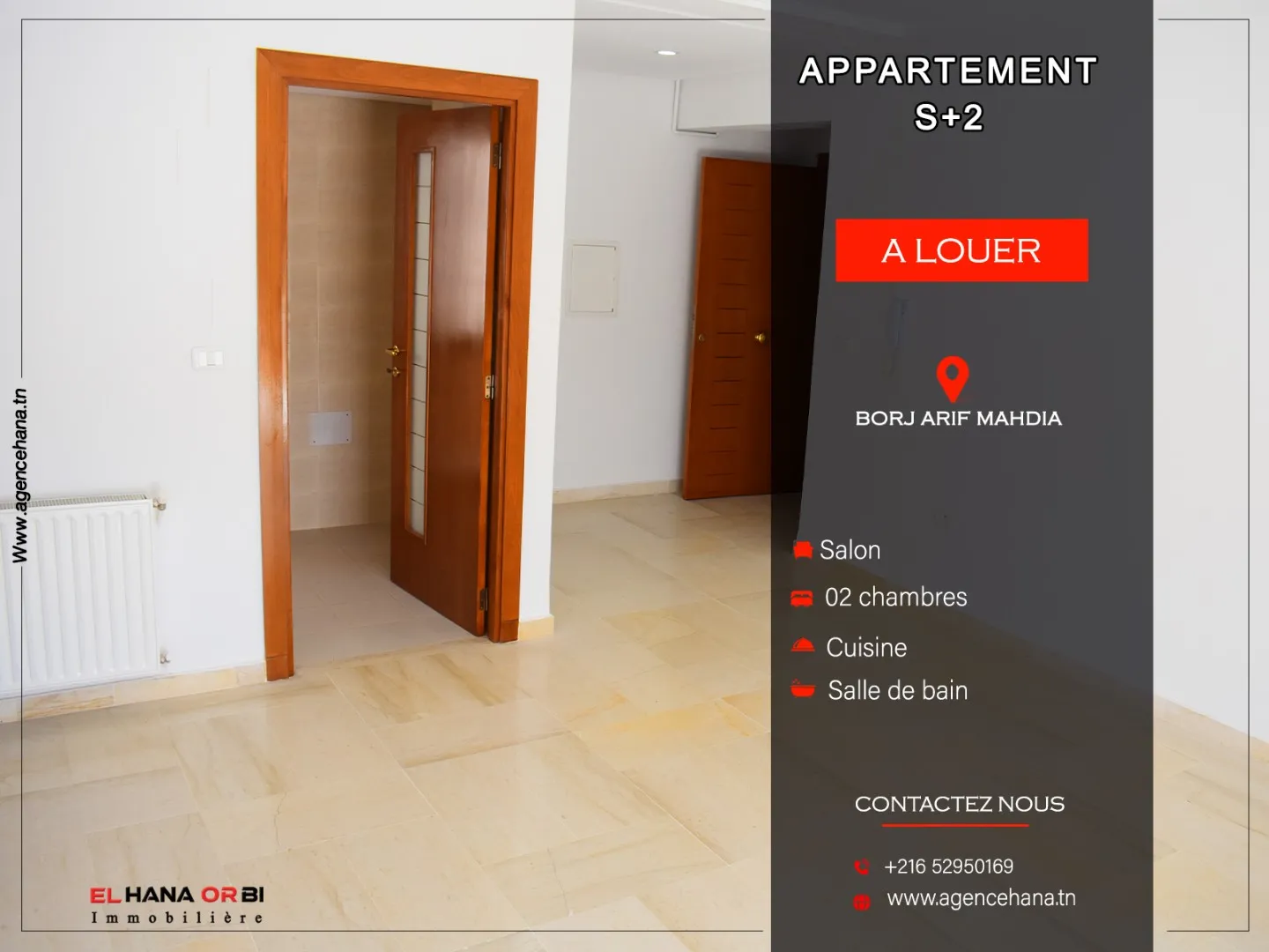 à louer pour toute l’année s+2 sur la route principale à borj arif mahdia
