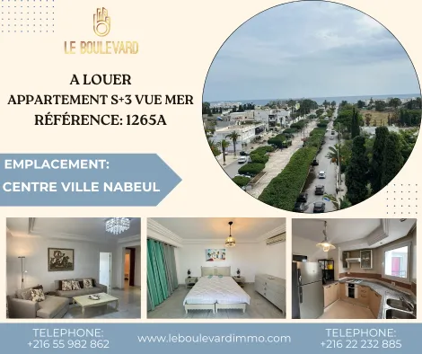 A louer appartement S+3 vue mer à Nabeul
