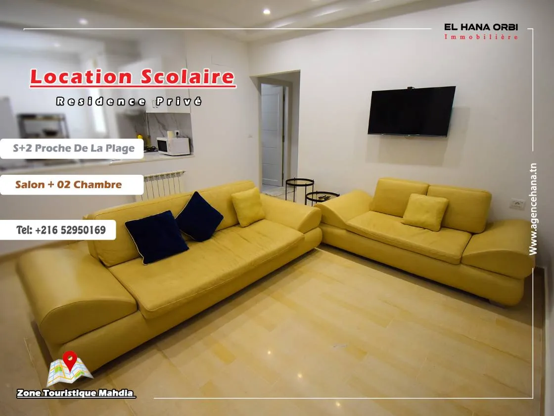 Pour location scolaire, appartement S+2 neuf avec parking sous-sol