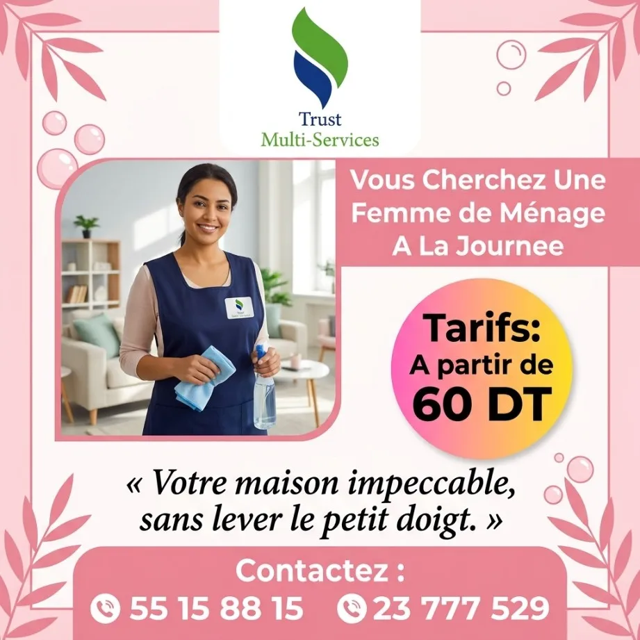 Femme de ménage par jour à Ben Arous