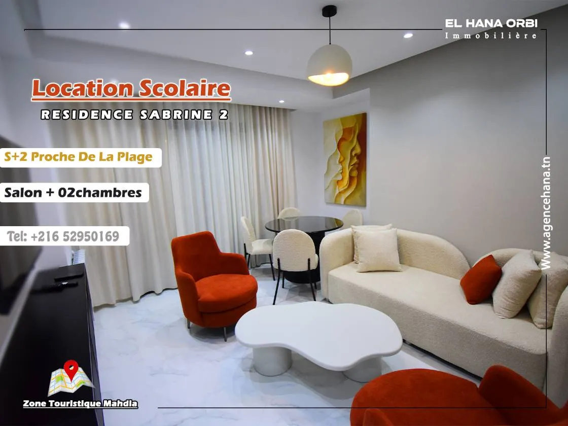 à louer app s+2 luxueux et neuf zone touristique mahdia proche de l'hôpital taher sfar 