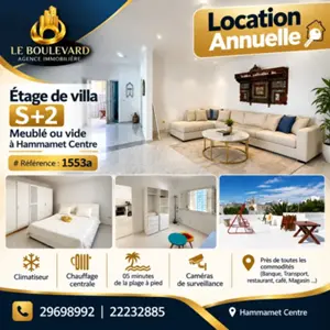 A Louer Etage De Villa S+2 à Hammamet Centre