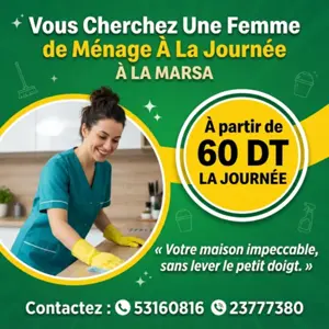 FEMME DE MENAGE PAR JOUR A LA MARSA