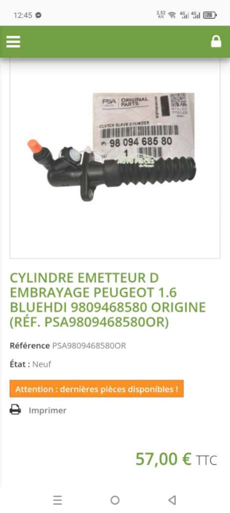 Imiteur et récepteur d'embrayage hdi 1.6 Peugeot Citroën d'origine neuf