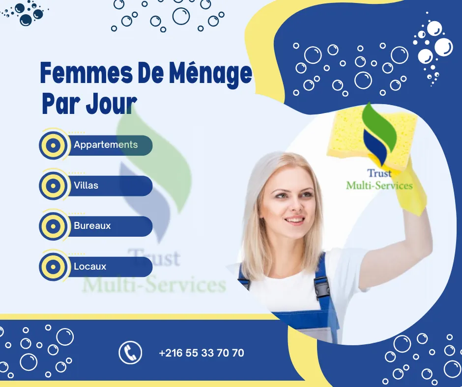 FEMME DE MENAGE PAR JOUR A JARDINS DE CARTHAGE