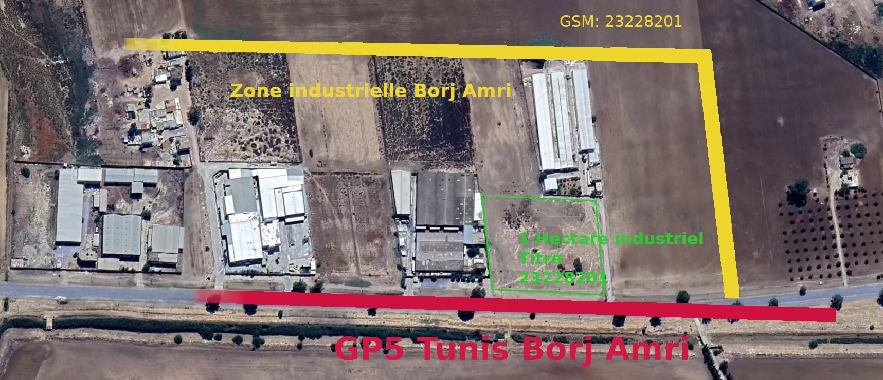 terrain 1 hectare industriel commercial borj amri RN5 à 20 km de tunis