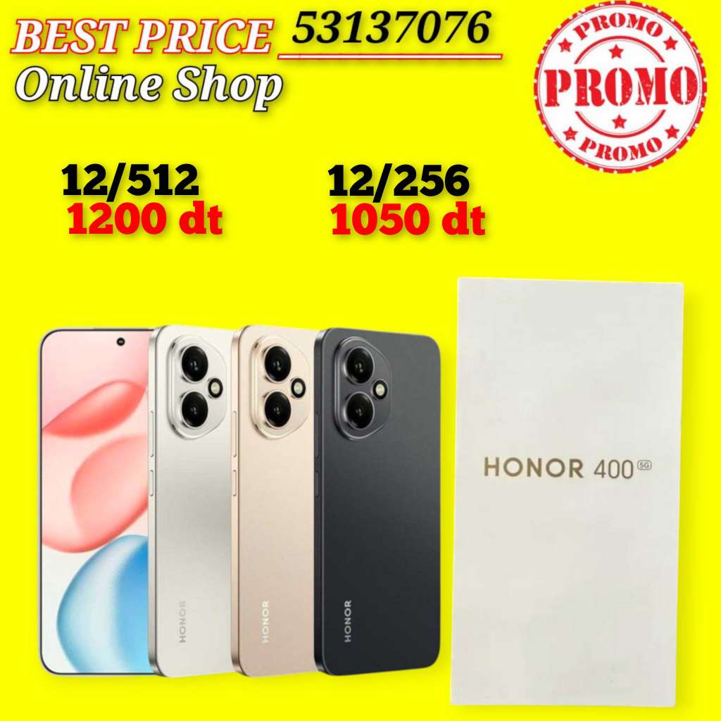 HONOR 400 5G Cacheté Neuf paquet fermé # validé ✔️
➖12/256=1050 dt
➖12/512=1200 dt