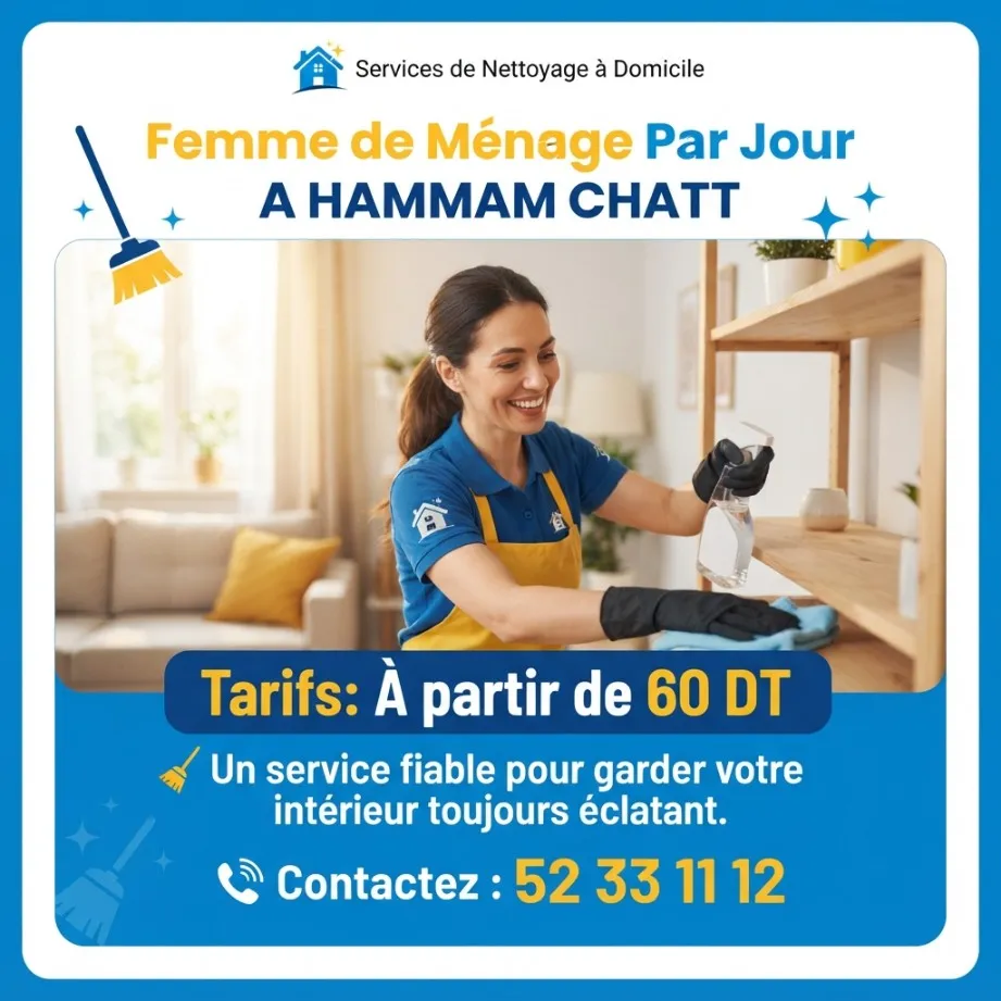 Femmes de ménage disponibles par jour dès 60 DT !