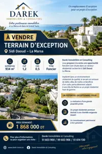Super terrain 934 m² à Sidi Daoud La Marsa