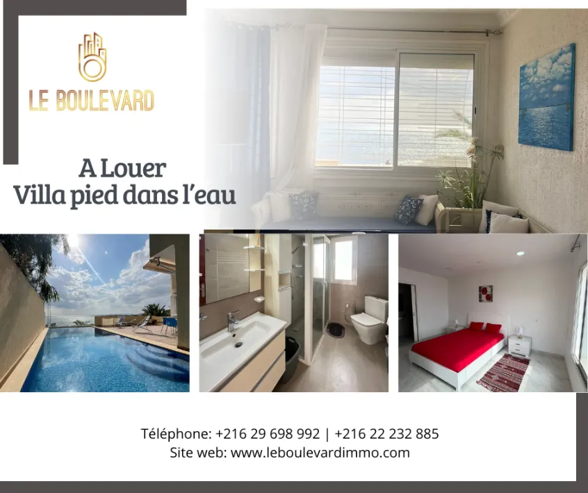 Location Estivale : Villa S+4 Pied Dans L'eau Avec Piscine à Benikhiar, Nabeul 