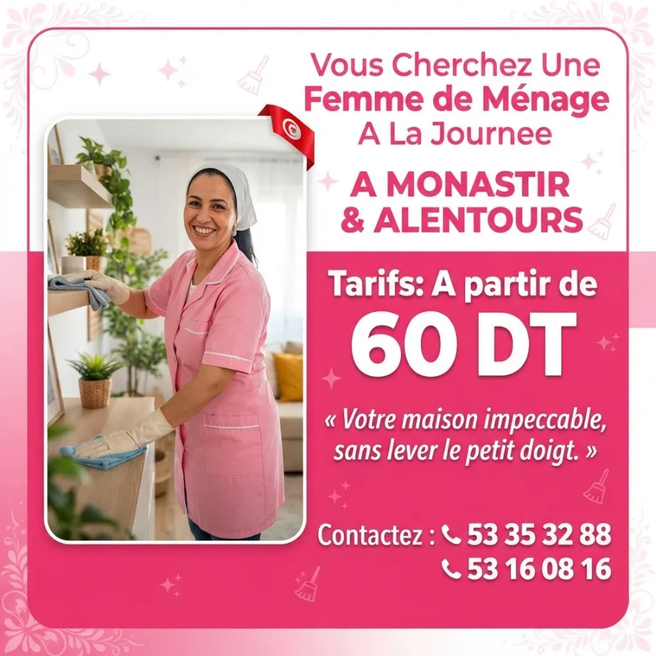 femme de menage par jour a monastir